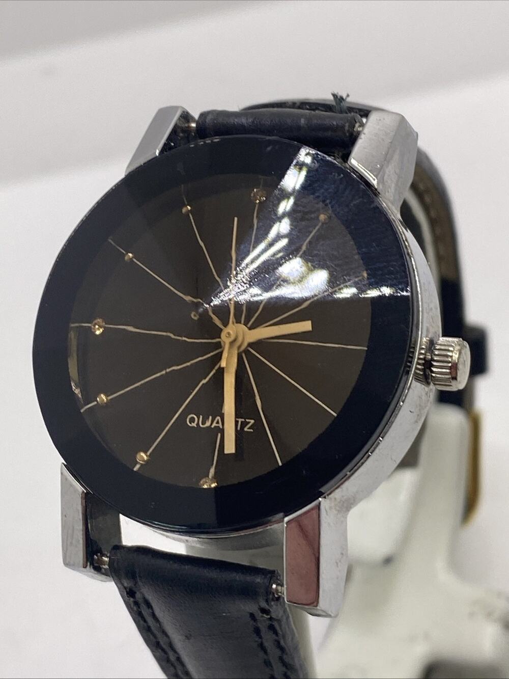 Womens Vintage Black Leather Watch New Battery